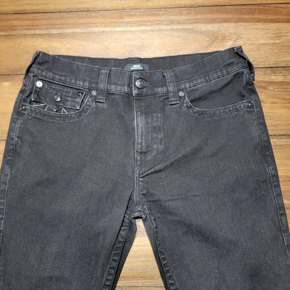 True Religion Rocco Relaxed Skinny Black Denim Jeans - Size 34